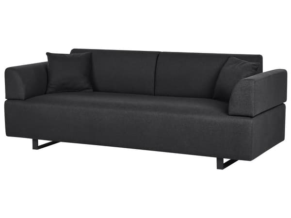 Sofa med Sidebord Svart Polyester 3-seter Avtakbare Armlener Ryggstøtte 2 Sidebord