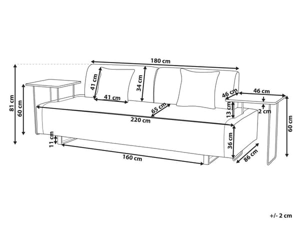 Sofa med Sidebord Brun Polyester 3-seter Avtakbare Armlener Ryggstøtte 2 Sidebord