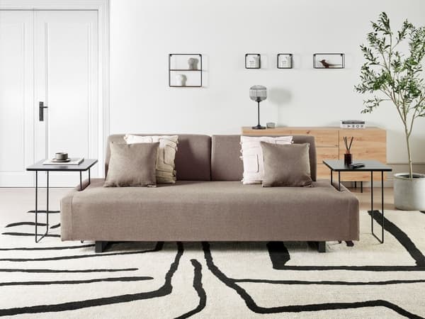 Sofa med Sidebord Brun Polyester 3-seter Avtakbare Armlener Ryggstøtte 2 Sidebord
