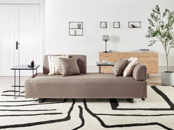 Sofa med Sidebord Brun Polyester 3-seter Avtakbare Armlener Ryggstøtte 2 Sidebord