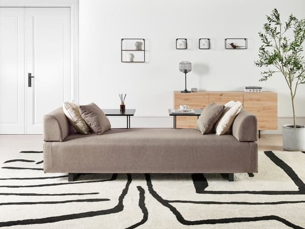 Sofa med Sidebord Brun Polyester 3-seter Avtakbare Armlener Ryggstøtte 2 Sidebord