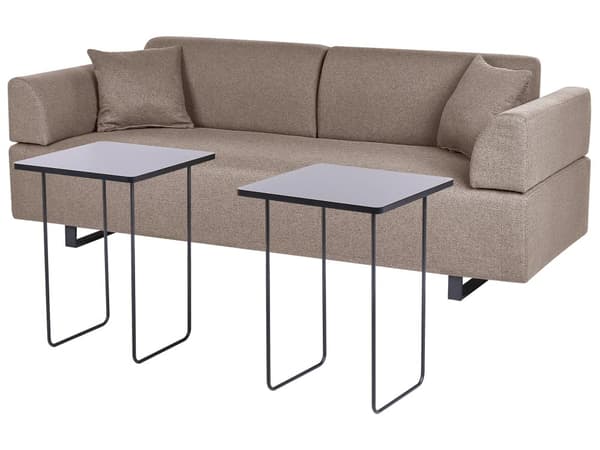 Sofa med Sidebord Brun Polyester 3-seter Avtakbare Armlener Ryggstøtte 2 Sidebord