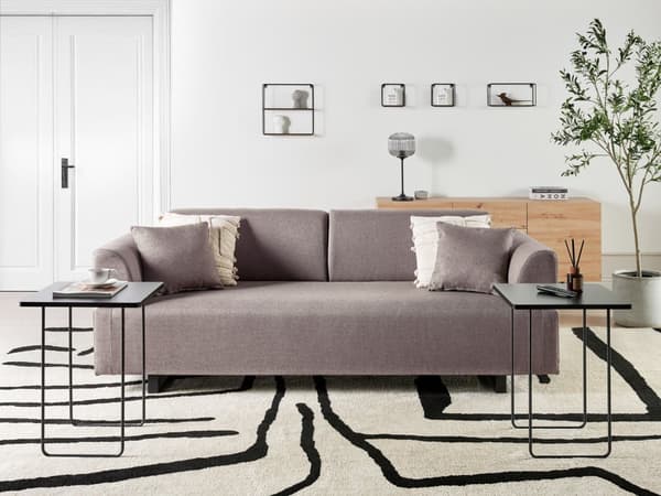 Sofa med Sidebord Brun Polyester 3-seter Avtakbare Armlener Ryggstøtte 2 Sidebord