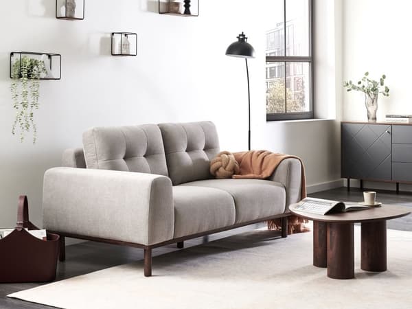 2-seters Sofa Stoff Lysegrå Stue Mørke Treben Moderne stil