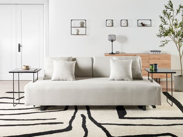 Sofa med Sidebord Beige Polyester 3-seter Avtakbare Armlener Ryggstøtte 2 Sidebord