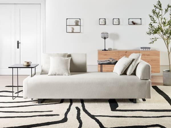 Sofa med Sidebord Beige Polyester 3-seter Avtakbare Armlener Ryggstøtte 2 Sidebord