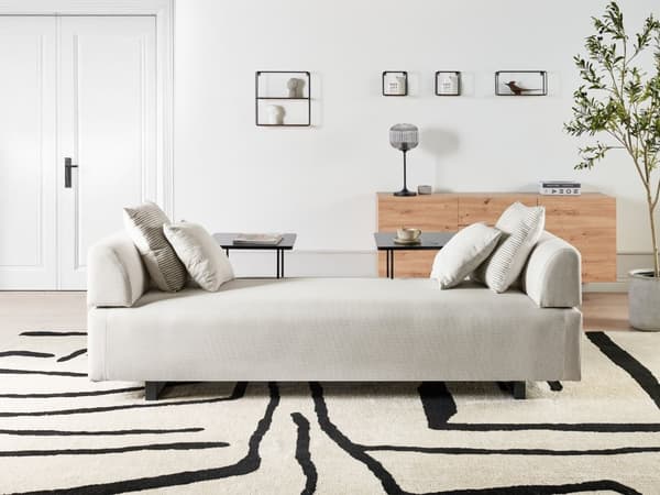Sofa med Sidebord Beige Polyester 3-seter Avtakbare Armlener Ryggstøtte 2 Sidebord