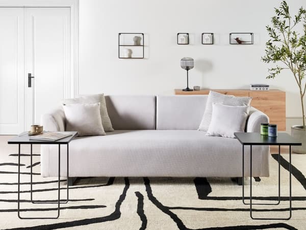 Sofa med Sidebord Beige Polyester 3-seter Avtakbare Armlener Ryggstøtte 2 Sidebord