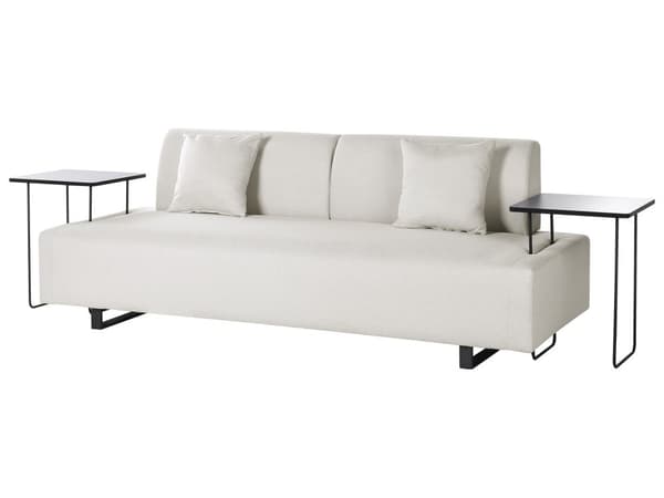 Sofa med Sidebord Beige Polyester 3-seter Avtakbare Armlener Ryggstøtte 2 Sidebord