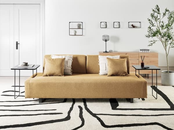 Sofa med Sidebord Gul Polyester 3-seter Avtakbare Armlener Ryggstøtte 2 Sidebord
