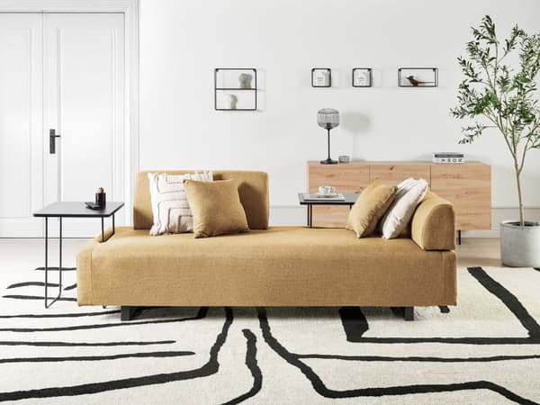 Sofa med Sidebord Gul Polyester 3-seter Avtakbare Armlener Ryggstøtte 2 Sidebord