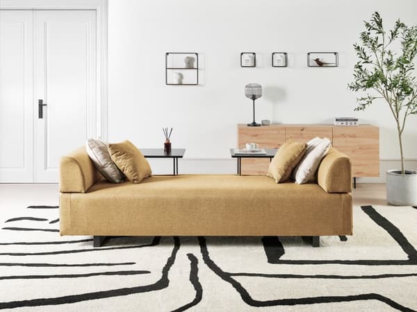 Sofa med Sidebord Gul Polyester 3-seter Avtakbare Armlener Ryggstøtte 2 Sidebord