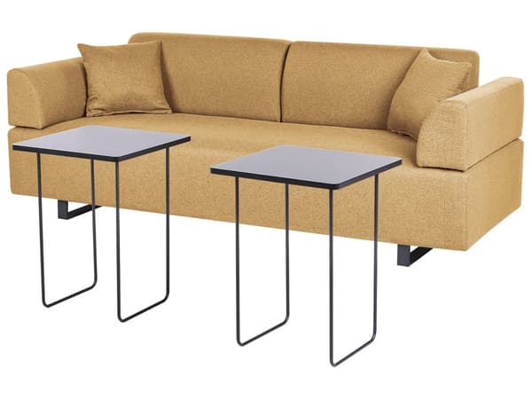 Sofa med Sidebord Gul Polyester 3-seter Avtakbare Armlener Ryggstøtte 2 Sidebord