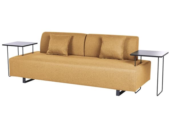 Sofa med Sidebord Gul Polyester 3-seter Avtakbare Armlener Ryggstøtte 2 Sidebord