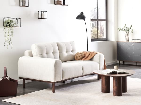 2-seters Sofa Stoff Lysebeige Beige Stue Mørke Treben Moderne stil