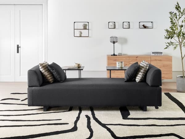Sofa Sort Polyester 3 Personers Multifunktionel Stofsofa med Sideborde til Stuen Moderne Inspiration Stue Møbel