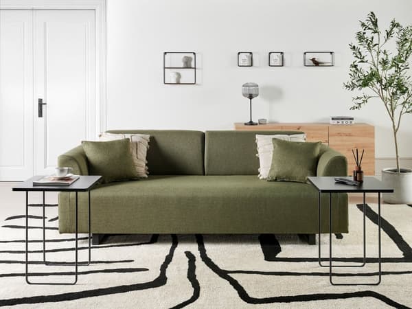 Sofa Grøn Polyester 3 Personers Multifunktionel Stofsofa med Sideborde til Stuen Moderne Inspiration Stue Møbel