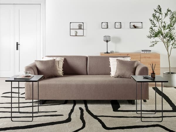 Sofa Brun Polyester 3 Personers Multifunktionel Stofsofa med Sideborde til Stuen Moderne Inspiration Stue Møbel