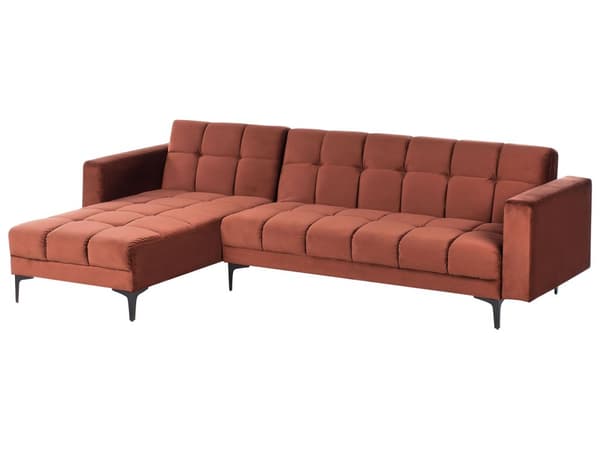 Sovesofa med Chaiselong Rød Velour 4 Personers Sofa L Formet Hjørnesofa med Fodskammel Sofaseng Stofsofa Design Hjørnesovesofa