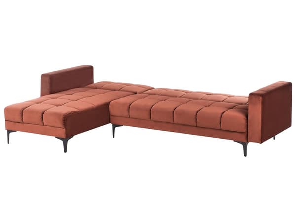 Sovesofa med Chaiselong Rød Velour 4 Personers Sofa L Formet Hjørnesofa med Fodskammel Sofaseng Stofsofa Design Hjørnesovesofa