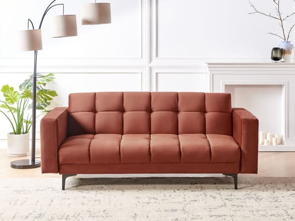 Sovesofa Rød Velour 3 Personers Moderne Blød Sofa Sofaseng Tre Personers Designsofa Praktisk Splitback Stofsofa God Liggekomfort