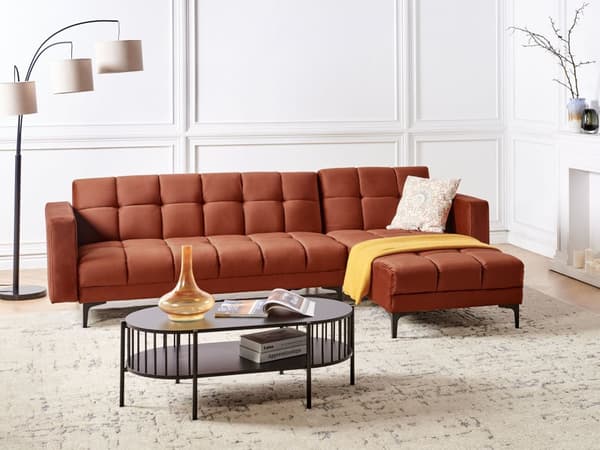 Sovesofa med Chaiselong Rød Velour 4 Personers Sofa L Formet Hjørnesofa Dyb Sofaseng Blød Stofsofa Design Hjørnesovesofa Venstrevendt