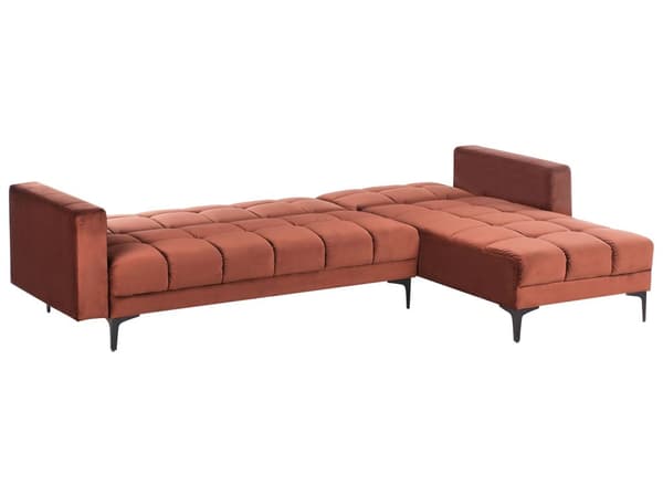 Sovesofa med Chaiselong Rød Velour 4 Personers Sofa L Formet Hjørnesofa med Fodskammel Sofaseng Stofsofa Design Hjørnesovesofa