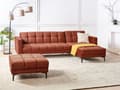 Miniatyrbillede 2 af 11: Sovesofa med Chaiselong Rød Velour 4 Personers Sofa L Formet Hjørnesofa med Fodskammel Sofaseng Stofsofa Design Hjørnesovesofa