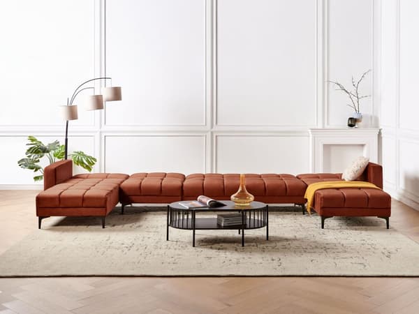 Sovesofa Rød Velour 6 Personers Moderne U Sofa Sofaseng Fem Personers Designsofa Chaiselong Splitback Stofsofa God Liggekomfort
