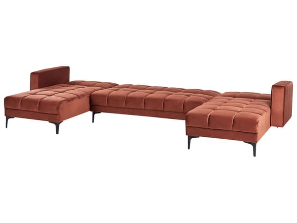 Sovesofa Rød Velour 5 Personers Moderne U Sofa Sofaseng Fem Personers Designsofa Chaiselong Splitback Stofsofa God Liggekomfort