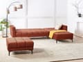 Miniatyrbilde 4 av 11: Venstre Hjørnesofa med Ottoman Rød Polyester Trekk Fløyel Liggende Ryggstøtte 3 Stillinger Click-Clack