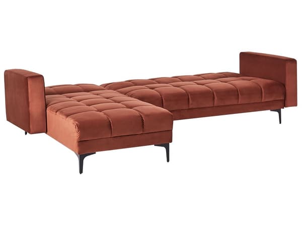 Høyre Hjørnesofa med Ottoman Rød Polyester Trekk i Fløyel Liggende Ryggstøtte 3 Stillinger Click-Clack