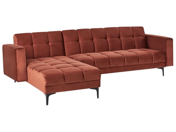 Høyre Hjørnesofa med Ottoman Rød Polyester Trekk Fløyel Liggende Ryggstøtte 3 Stillinger Click-Clack