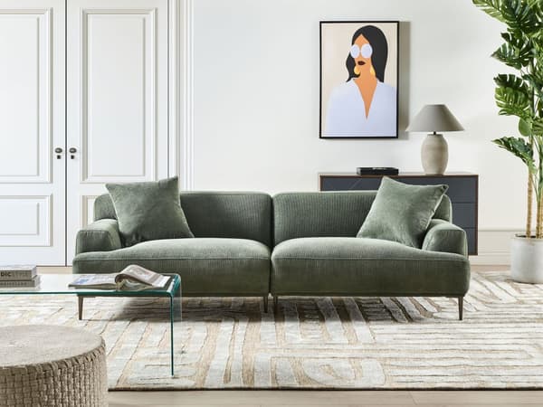 Soffa 3-sits Tyg Grön Vardagsrum Modern Stil Metallben