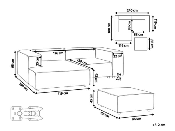 Hjørnesofa med Chaiselong Lysegrå Polyester 3 Personers Sofa L Formet Dyb To Mands Siddemøbel med Fodskammel Stofsofa Venstrevendt Modulsofa