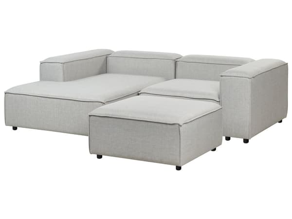Hjørnesofa med Chaiselong Lysegrå Polyester 3 Personers Sofa L Formet Dyb To Mands Siddemøbel med Fodskammel Stofsofa Venstrevendt Modulsofa