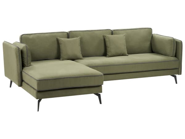 Hjørnesofa med Chaiselong Grøn Polyester 3 Personers Sofa L Formet Dyb Sofahjørne Siddemøbel Blød Stofsofa Højrevendt