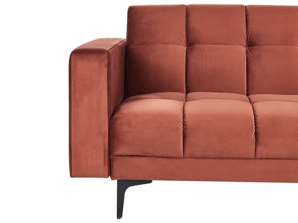 Bäddsoffa Röd Sammetstyg Klädsel Lutande Ryggstöd 3 Lägen Soffa