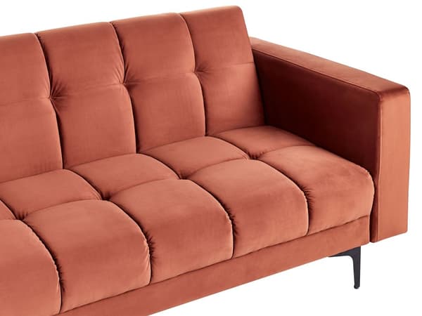 Bäddsoffa Röd Sammetstyg Klädsel Lutande Ryggstöd 3 Lägen Soffa