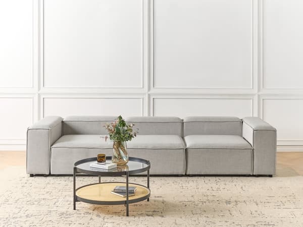 Modulsoffa Ljusgrå Polyester 3-sits Sektionssoffa med Svarta Ben Modern Vardagsrum