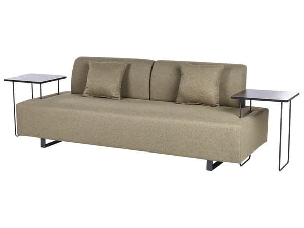 Soffa med Sidobord Grön Polyester 3-sits Avtagbara Armstöd och Ryggstöd med 2 Sidobord
