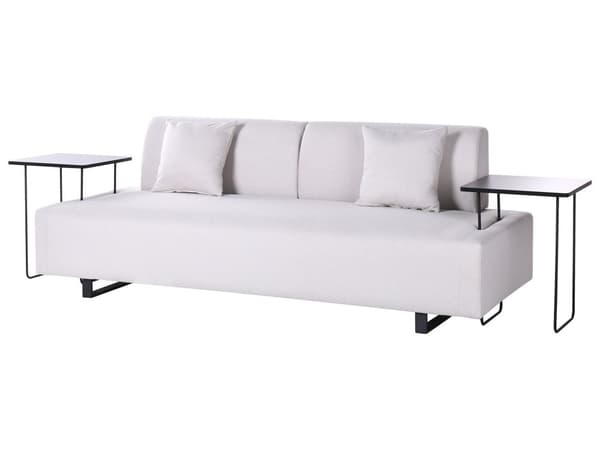 Soffa med Sidobord Beige Polyester 3-sits Avtagbara Armstöd och Ryggstöd med 2 Sidobord