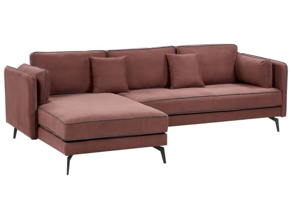 Hörnsoffa Höger Vinröd Klädsel Polyester Metallben Sittdynor Ryggstöd Dekorativa Prydnadskuddar Modern Design Vardagsrum