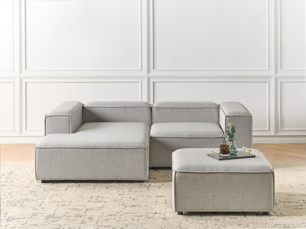 Modulær Hjørnesofa Lysegrå Stoff 3-seter Høyrevendt Fotskammel Svarte ben Moderne design Stue Modulsofa