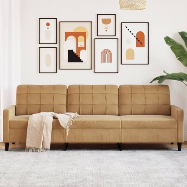 3-sitssoffa brun 210 cm sammet