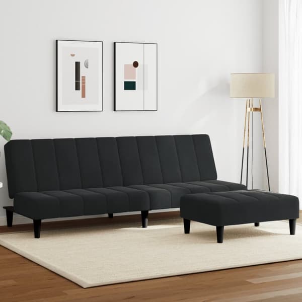 Bäddsoffa 2-sits med fotpall svart sammet