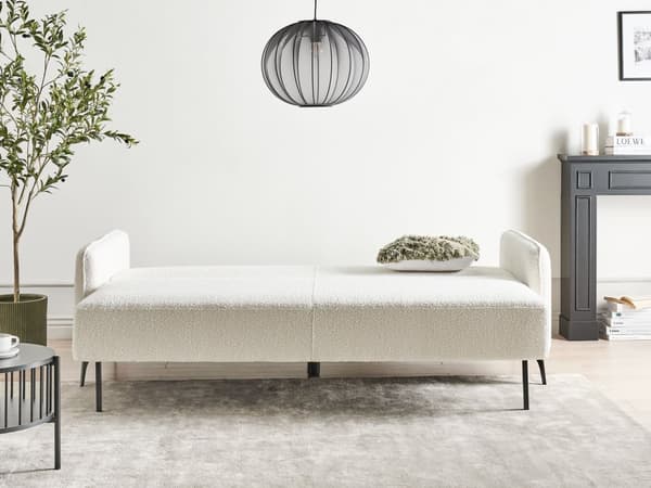 Bäddsoffa Vit Bouclé Stoppad 3-sits Utdragbar Säng Metallben Minimalistisk Sovfunktion