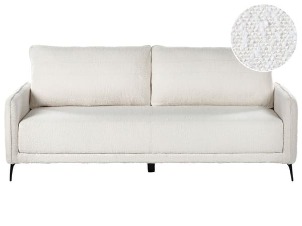 Bäddsoffa Vit Bouclé Stoppad 3-sits Utdragbar Säng Metallben Minimalistisk Sovfunktion