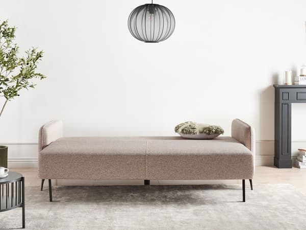 Bäddsoffa Ljusbrun Tyg Stoppad 3-sits Utdragbar Säng Metallben Minimalistisk Sovfunktion