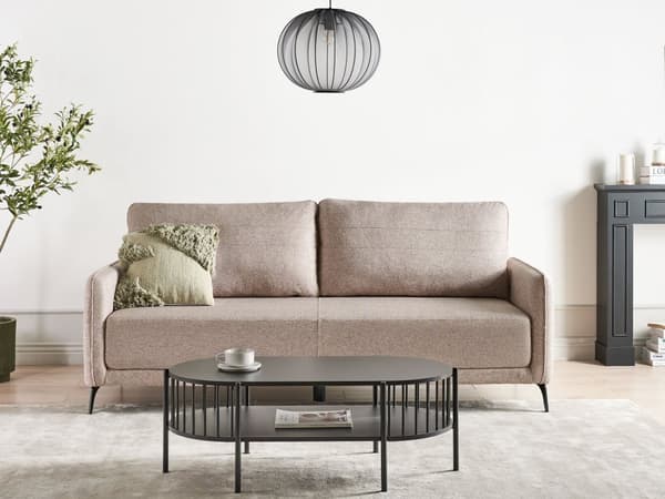 Bäddsoffa Ljusbrun Tyg Stoppad 3-sits Utdragbar Säng Metallben Minimalistisk Sovfunktion